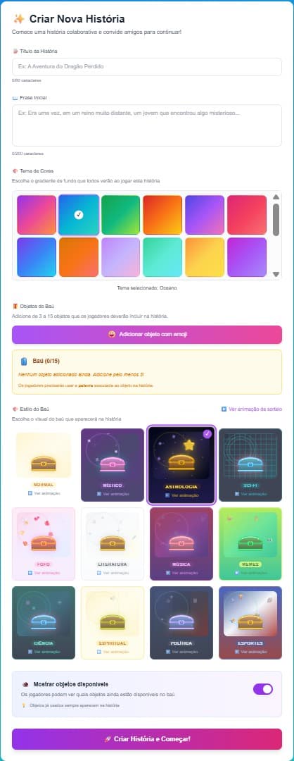 Tela de criação de história